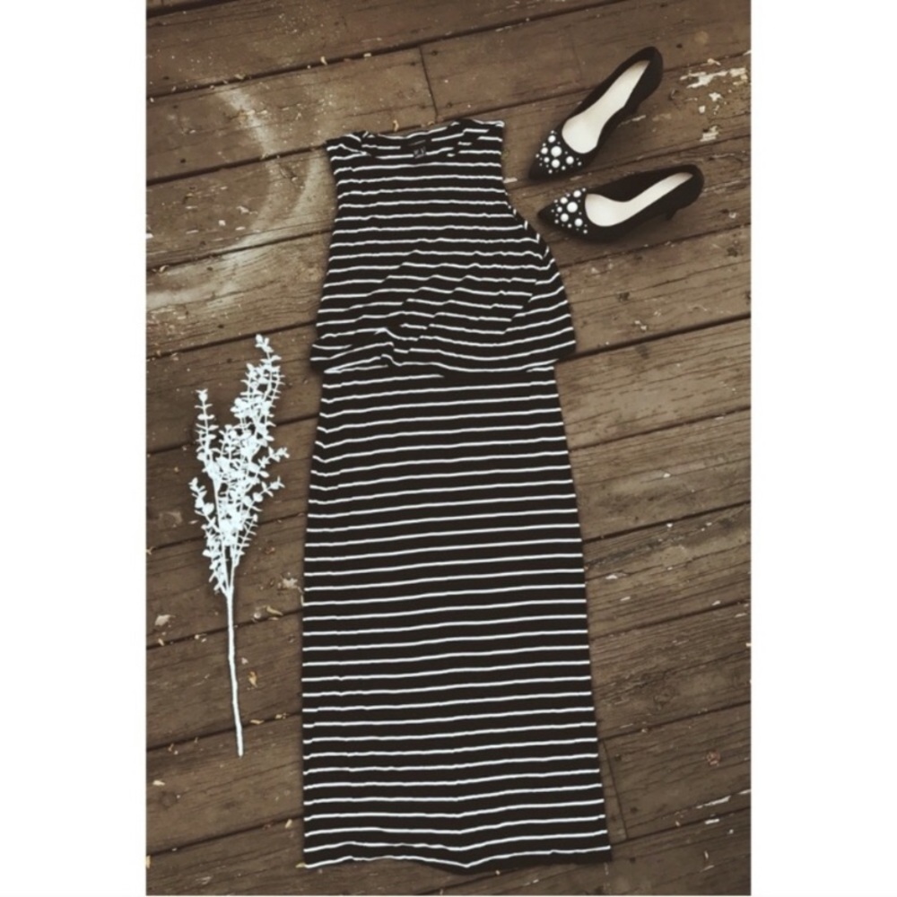 FINAL PRICE: Black & White Striped Midi Dress